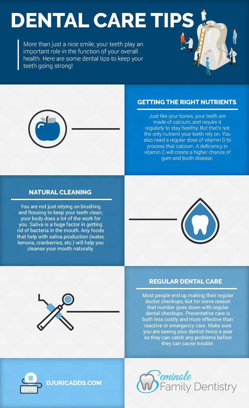 Comprehensive dental care tips infographic showing proper oral hygiene techniques